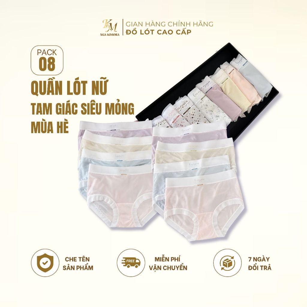 Hộp xinh 8 món quần lót tam giác liền mạch siêu mỏng mùa hè 10a, đáy quần dài thoải mái 9003