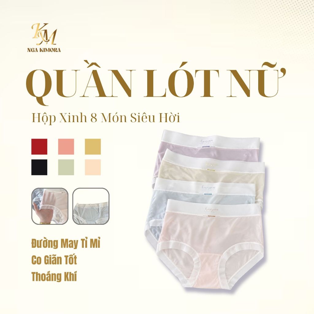 Hộp xinh 8 món quần lót tam giác liền mạch siêu mỏng mùa hè 10a, đáy quần dài thoải mái 9003