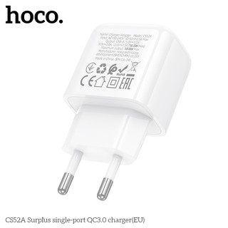 Cốc Sạc Hoco CS52A cổng USB-A QC3.0 18W, chân tròn EU (Trắng) - Phụ Kiện Nhất Tín