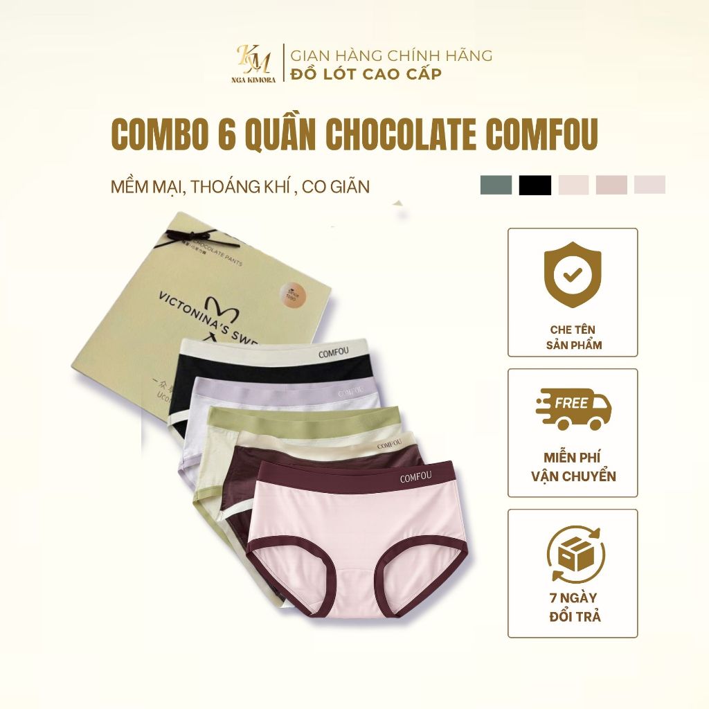 Quần lót kháng khuẩn hộp 6 chiếc  axit lactic chocolate 7a, mềm mịn, siêu mềm, cảm giác như da sữa,