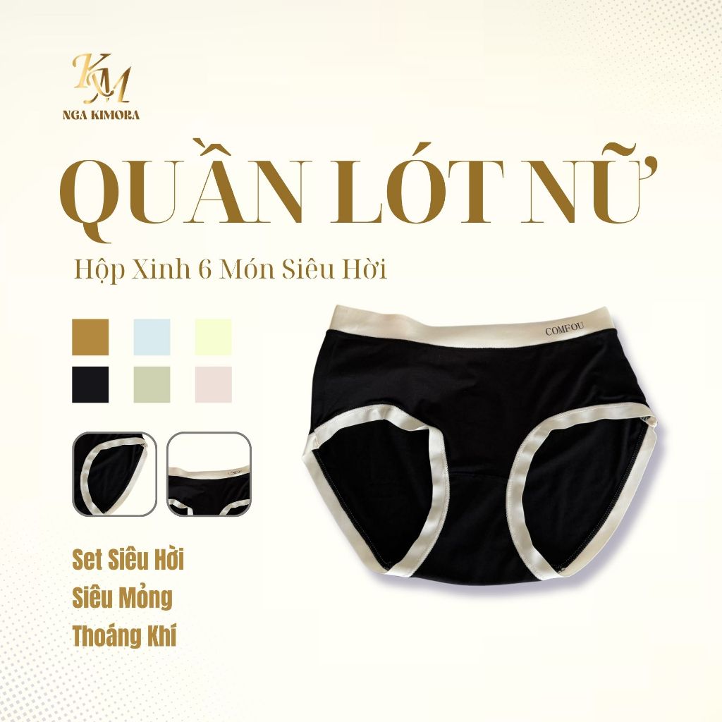 Quần lót kháng khuẩn hộp 6 chiếc  axit lactic chocolate 7a, mềm mịn, siêu mềm, cảm giác như da sữa,