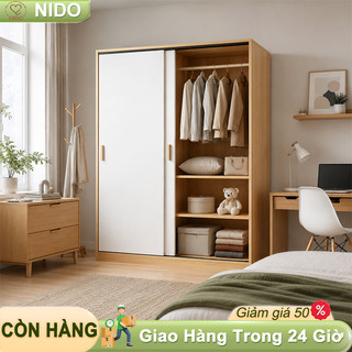 Nido Tủ Quần Áo Tủ Cửa Lùa 2 Cánh Gỗ MDF 45cm Sâu Rộng Cho Phòng Ngủ Nhỏ Gọn Hiện Đại