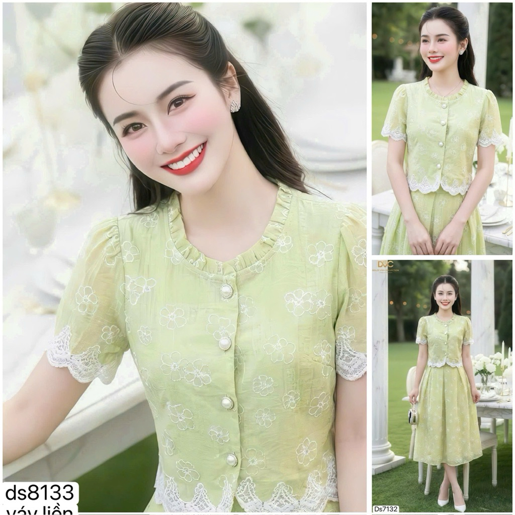[Hàng Mới] Váy Liền Thân Dáng Dài DS8133 Ngochuyenshop - Đầm Thiết Kế Cổ Tròn Phối Ren Sang Trọng