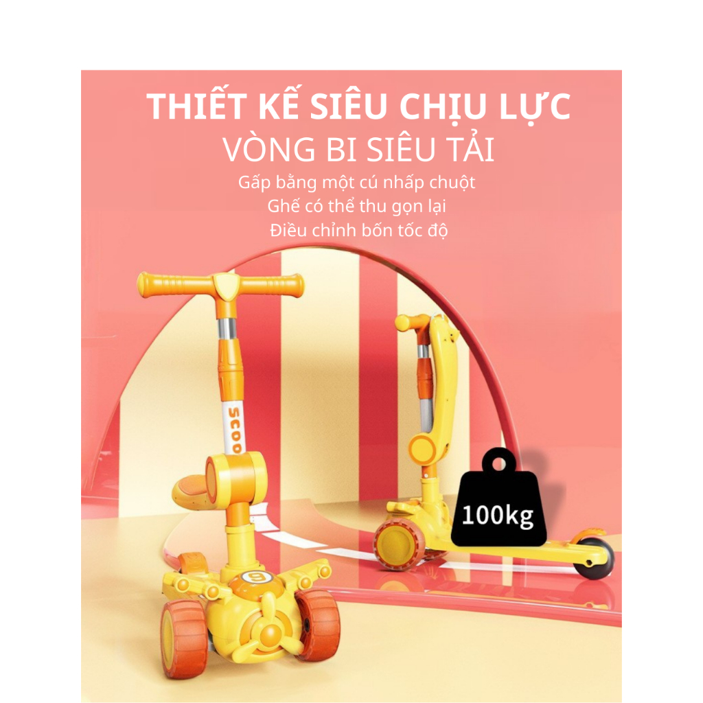 {XCTN-10-11-12}MYA KIDS Xe Trượt Scooter cho bé 2-10 tuổi , Xe Trượt SCOTTER 3 Trong 1 Có Ghế Ngồi + Có Đèn Và Nhạc