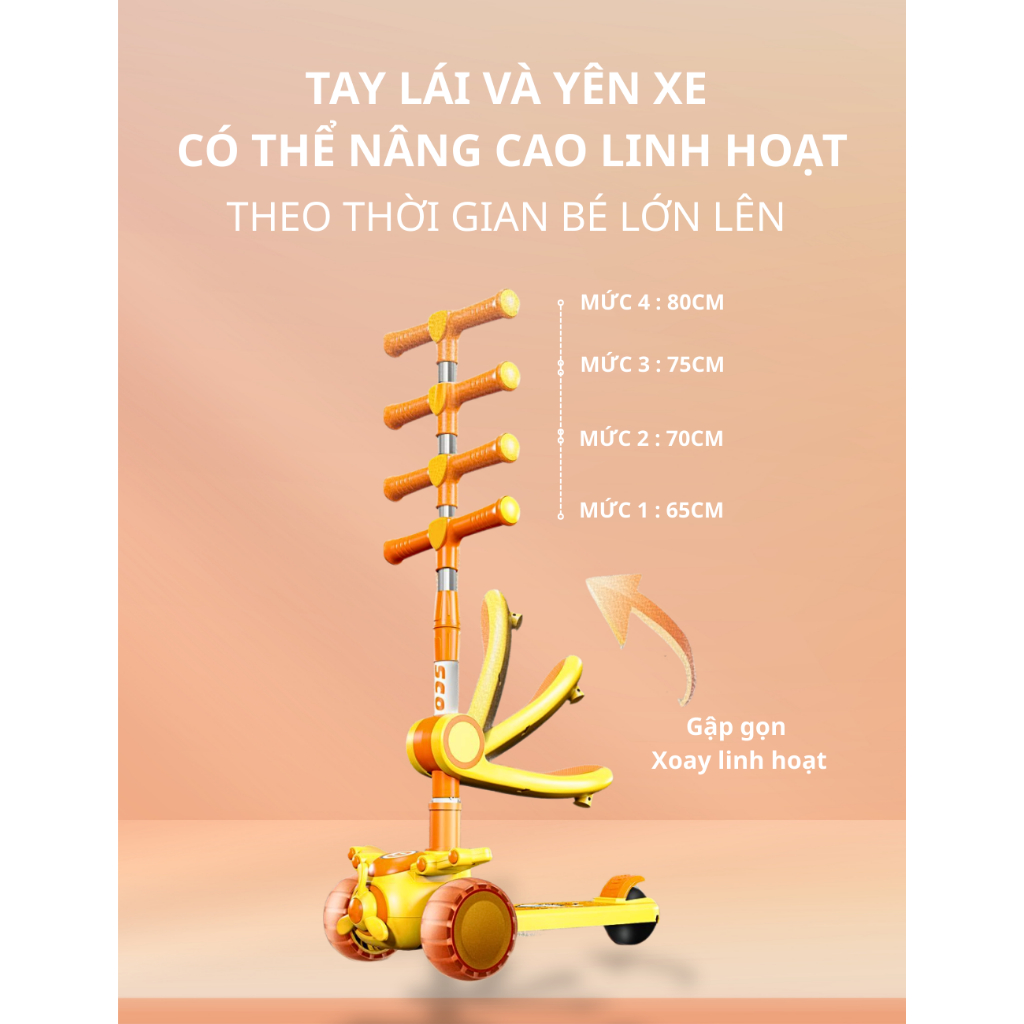 {XCTN-10-11-12}MYA KIDS Xe Trượt Scooter cho bé 2-10 tuổi , Xe Trượt SCOTTER 3 Trong 1 Có Ghế Ngồi + Có Đèn Và Nhạc