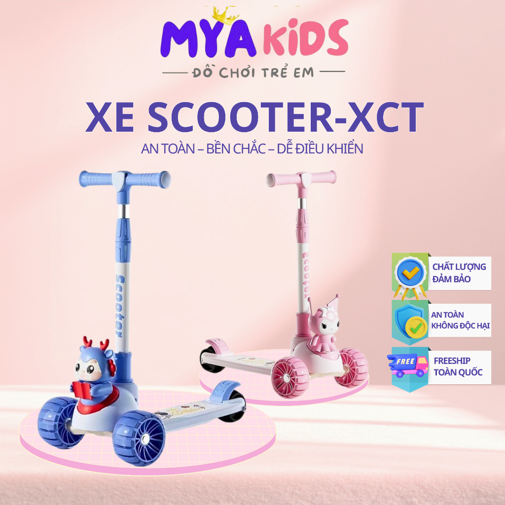 {XCTN-10-11-12}MYA KIDS Xe Trượt Scooter cho bé 2-10 tuổi , Xe Trượt SCOTTER 3 Trong 1 Có Ghế Ngồi + Có Đèn Và Nhạc