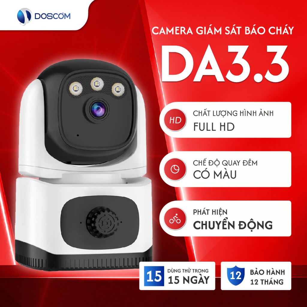 Camera AI chống trộm DOSCOM DA3.3, Camera wifi giám sát an ninh, có cảnh báo bằng âm thanh và đèn