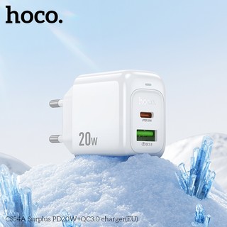 Cốc Sạc 2 cổng Hoco CS54A cổng TypeC PD 20W và USB-A QC3.0 18W, chân tròn EU (Trắng) - Phụ Kiện Nhất Tín