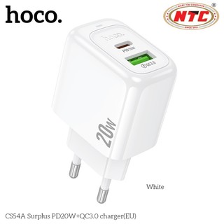 Cốc Sạc 2 cổng Hoco CS54A cổng TypeC PD 20W và USB-A QC3.0 18W, chân tròn EU (Trắng) - Phụ Kiện Nhất Tín