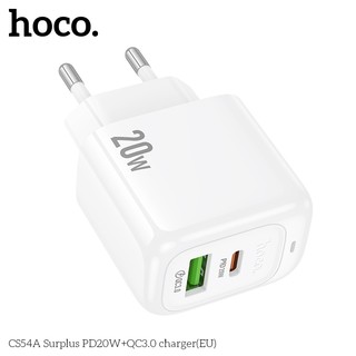Cốc Sạc 2 cổng Hoco CS54A cổng TypeC PD 20W và USB-A QC3.0 18W, chân tròn EU (Trắng) - Phụ Kiện Nhất Tín