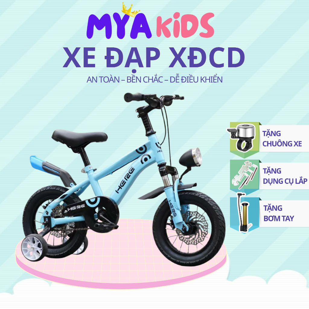 {XĐCD-30 TẶNG KÈM BƠM TAY }XE Đạp Cho Bé Có Đèn Chiếu Sáng Đủ Size 12-16 inh ,Xe Đạp Có Phanh Kép An Toàn