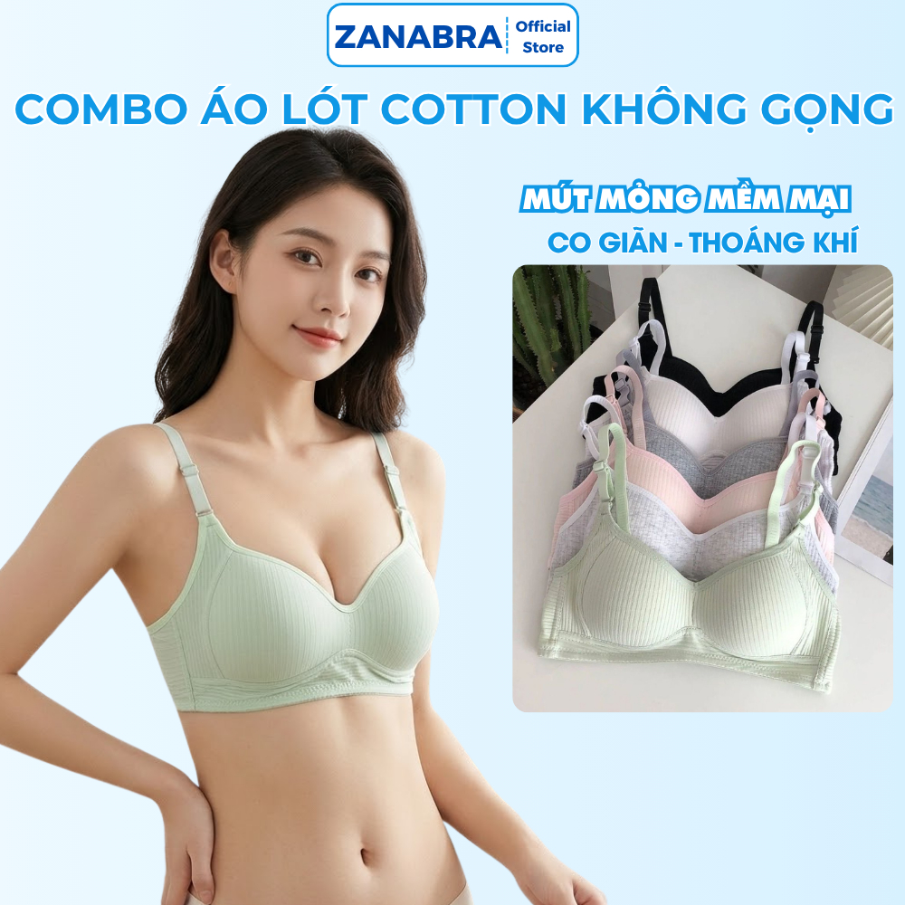 Combo 3 Áo Ngực Nữ Mút Mỏng - Áo Lót Nữ Không Gọng Cotton Kẻ Sọc, Mặc Nhẹ Thoải Mái ZANABRA A414