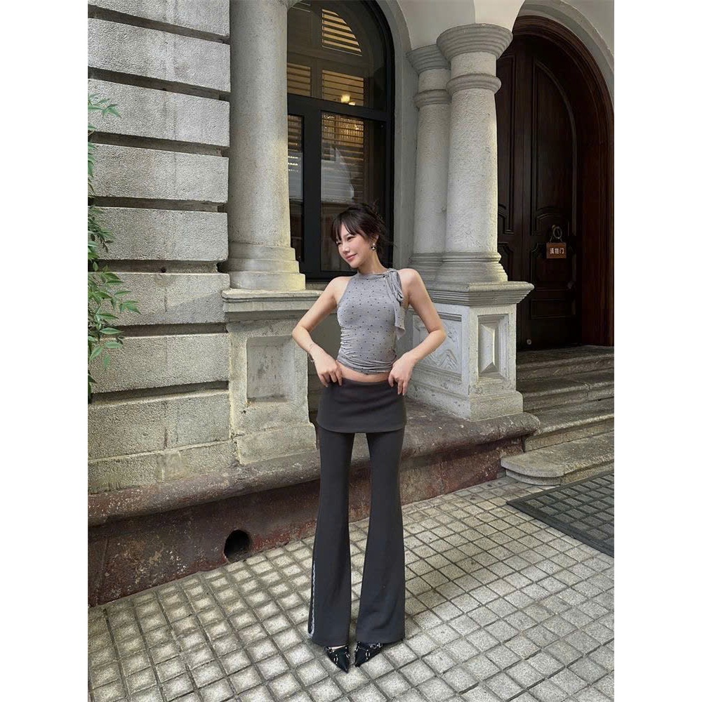 (sẵn)Áo sát nách nơ buộc chấm bi màu ghi dáng ôm body thời trang nữ ASN094 - Tiktik