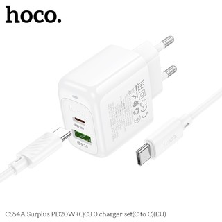 Bộ sạc nhanh 2 cổng Hoco CS54A kèm cáp Type-C to TypeC PD 20W, chân tròn EU (Trắng) - Phụ Kiện Nhất Tín