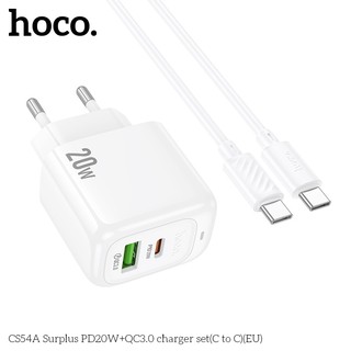 Bộ sạc nhanh 2 cổng Hoco CS54A kèm cáp Type-C to TypeC PD 20W, chân tròn EU (Trắng) - Phụ Kiện Nhất Tín