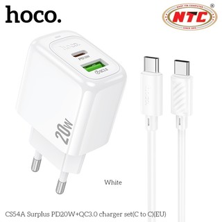 Bộ sạc nhanh 2 cổng Hoco CS54A kèm cáp Type-C to TypeC PD 20W, chân tròn EU (Trắng) - Phụ Kiện Nhất Tín