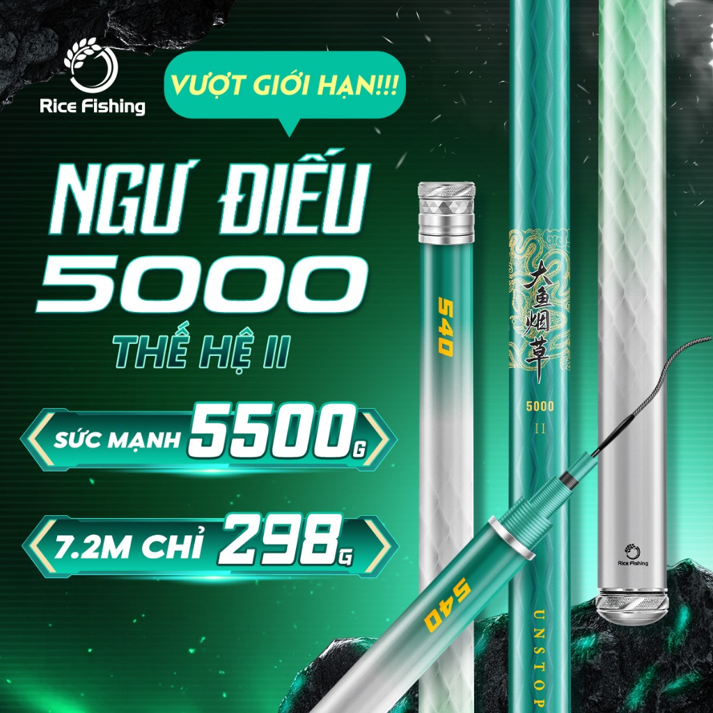 Cần câu đài NGƯ ĐIẾU 5000 thế hệ II carbon 30T+40T săn hàng cá lớn RICE FISHING CC-50