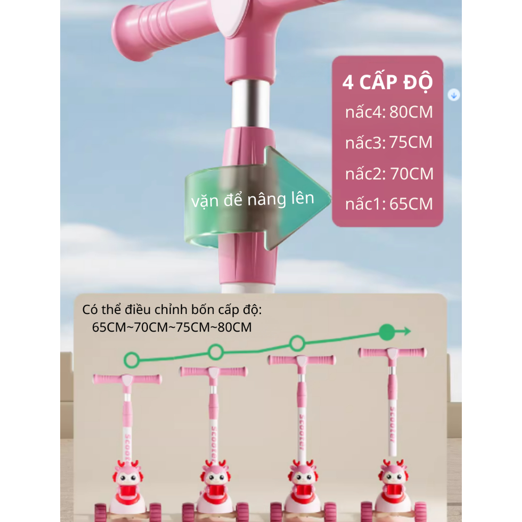 {XCT-18-19}Xe Trượt Scooter Cho Bé 2-10 Tuổi MYA KIDS, Xe Scooter Trẻ Em 3 Bánh Có Đèn Và Nhạc, Xe Trượt Scooter Ch