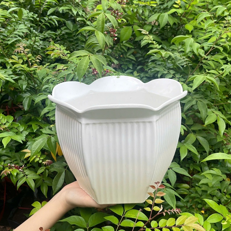 Chậu Cây Lục Giác Sọc Nhựa Dày Cao Cấp Kimbiofarm – Chậu Trồng Cây Trang Trí Bền Đẹp, Thoát Nước Tốt