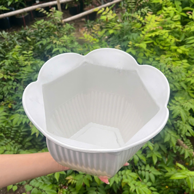 Chậu Cây Lục Giác Sọc Nhựa Dày Cao Cấp Kimbiofarm – Chậu Trồng Cây Trang Trí Bền Đẹp, Thoát Nước Tốt