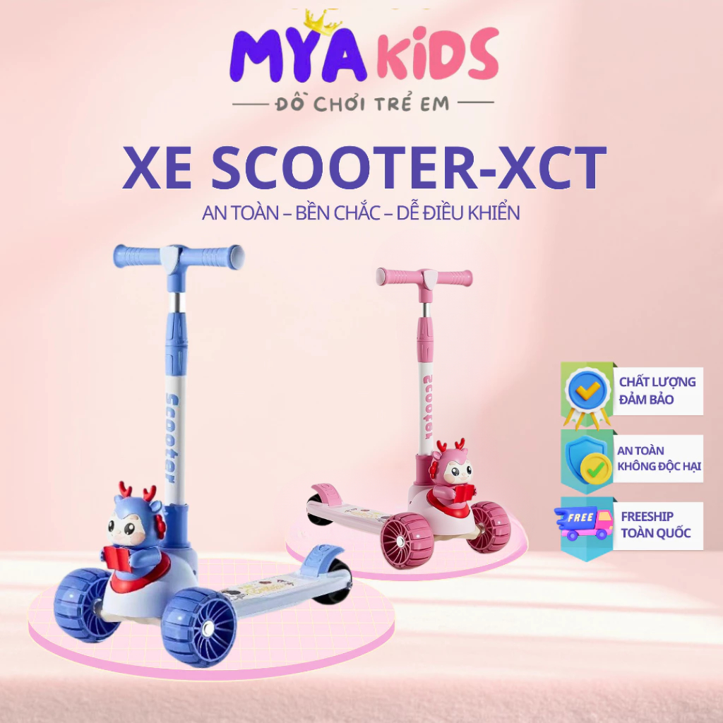 {XCT-18-19}Xe Trượt Scooter Cho Bé 2-10 Tuổi MYA KIDS, Xe Scooter Trẻ Em 3 Bánh Có Đèn Và Nhạc, Xe Trượt Scooter Ch