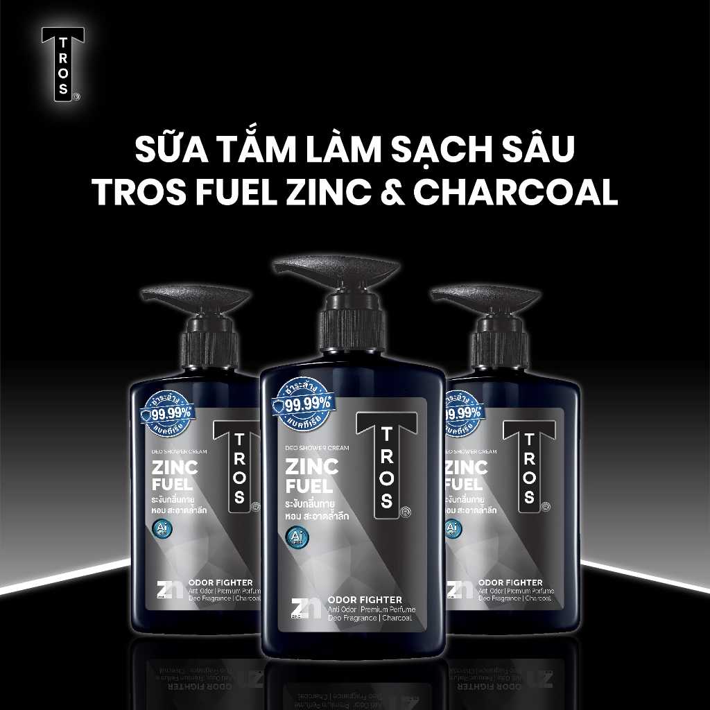 Combo Sữa Tắm Nam TROS ZINC FUEL 450ml + Lăn Khử Mùi TROS – Hỗ Trợ Giảm Mụn  Lưng, Khử Mùi Thơm Lâu