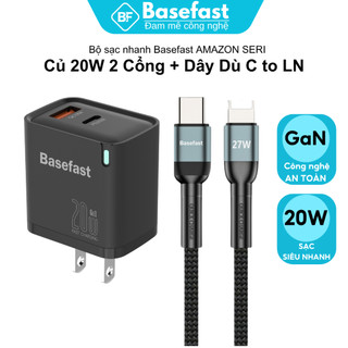 Bộ Sạc Nhanh 20W Basefast B26 Củ Sạc PD 20W Kèm Cáp Sạc Bọc Dù Bền Cho 8 Plus/Xs/11/12/13/14 Pro