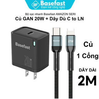 Bộ Sạc Nhanh 20W Basefast B26 Củ Sạc PD 20W Kèm Cáp Sạc Bọc Dù Bền Cho 8 Plus/Xs/11/12/13/14 Pro