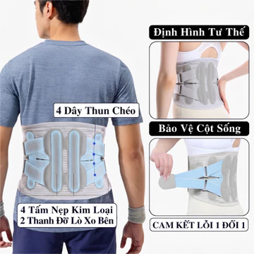 Đai Lưng Cột Sống Thoát Vị Đĩa Đệm Andego Cao Cấp Có 3 Miếng Lót Bổ Trợ Chống Mỏi Đau Lưng, Đai Lưng Hỗ Trợ Đau Mỏi Lưng