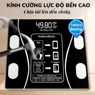 Cân Điện Tử Bluetooth 180Kg | Cân Thông Minh LCD Kính Cường Lực Đo Chính Xác Kết Nối Điện Thoại