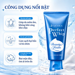 Sữa Rửa Mặt Senka Perfect Whip Làm Sạch Sâu Dưỡng Ẩm, Hỗ Trợ Trắng Sáng Cho Mọi Loại Da 120G