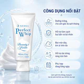 Sữa Rửa Mặt Senka Perfect Whip Làm Sạch Sâu Dưỡng Ẩm, Hỗ Trợ Trắng Sáng Cho Mọi Loại Da 120G