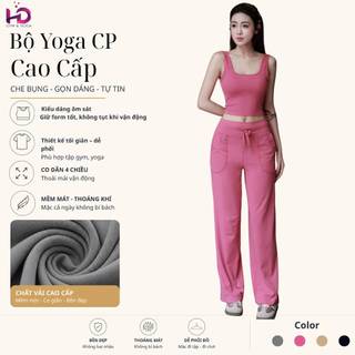 [CP] Set Tập Gym Nữ TUẤN HD Áo Bra và Quần Suông Ống Rộng, Bộ Đồ Tập Cạp Cao Hack Dáng