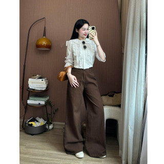 Quần Jeans Ống LOE rộng Quần Bò Ống Rộng màu nâu Choco cao cấp 7768 247Store