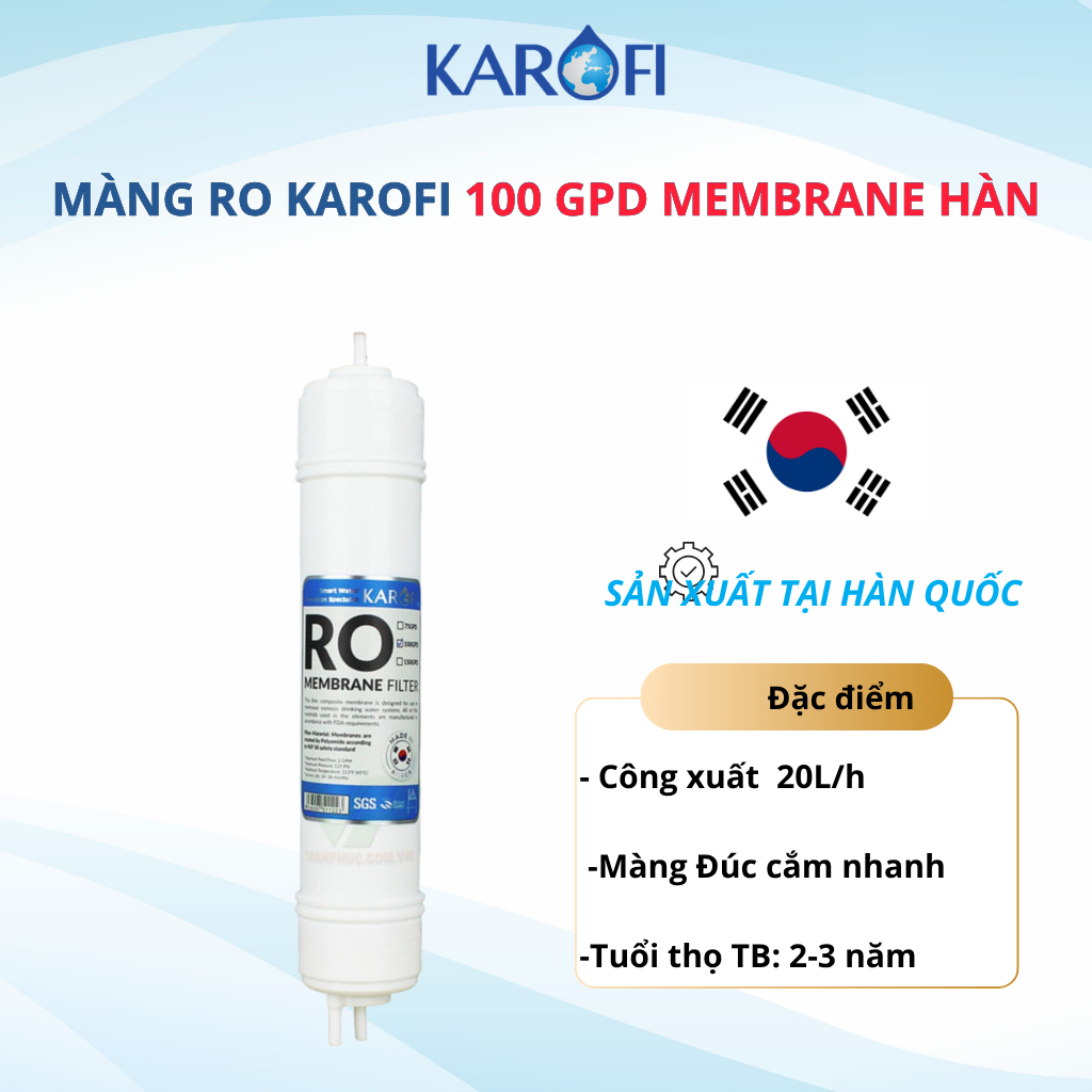 Combo màng RO Đúc 100GPD và Cụm 6 Lõi Lọc Chức Năng Smax Hệu Suất Cao HP 6.2 KAROFI - Hàng Chính Hãng