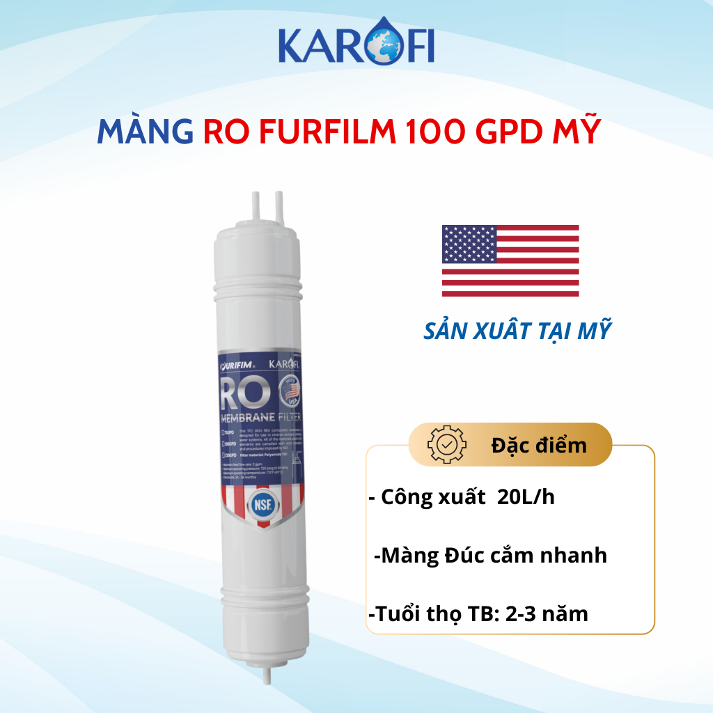 Combo màng RO Đúc 100GPD và Cụm 6 Lõi Lọc Chức Năng Smax Hệu Suất Cao HP 6.2 KAROFI - Hàng Chính Hãng