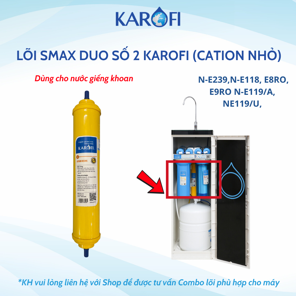 Lõi Số 2 Cation Resins Karofi Xử Lý Nguồn Nước Nứng Nhứa Nhiều Ca2+ và Mg2+ (Nước nhiễm đá vôi)- Hàng Chính Hãng