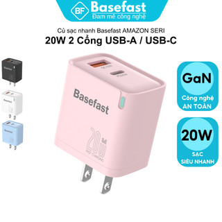 Củ Sạc Nhanh 20W 2 Cổng Basefast Công Nghệ GaN Nhỏ Gọn Chống Quá Tải  Quá Nhiệt