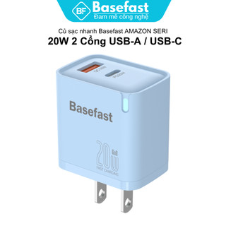 Củ Sạc Nhanh 20W 2 Cổng Basefast Công Nghệ GaN Nhỏ Gọn Chống Quá Tải  Quá Nhiệt