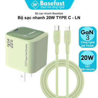 Bộ Sạc Nhanh Basefast GaN 20W Củ Sạc Mini Kèm Cáp Silicone Cho X/11/12/13/14 Pro Max