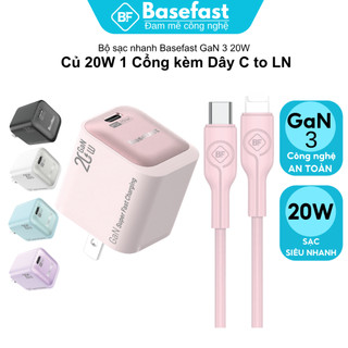 Bộ Sạc Nhanh Basefast GaN 20W Củ Sạc Mini Kèm Cáp Silicone Cho X/11/12/13/14 Pro Max