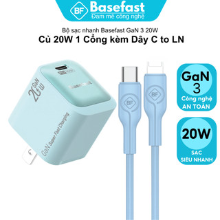 Bộ Sạc Nhanh Basefast GaN 20W Củ Sạc Mini Kèm Cáp Silicone Cho X/11/12/13/14 Pro Max