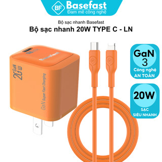 Bộ Sạc Nhanh Basefast GaN 20W Củ Sạc Mini Kèm Cáp Silicone Cho X/11/12/13/14 Pro Max