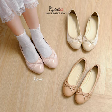 Giày búp bê 1cm BIGSIZE 35-42 Giày Búp Bê Mũi Tròn Nơ đi học , giày nữ đi làm , búp bê mùa hè -THENYSMILE- MINA