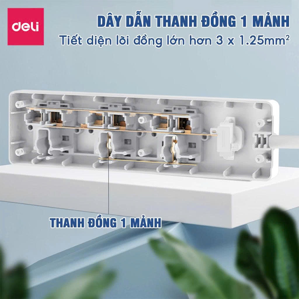 Ổ Cắm Điện DELI từ 2-12 Lỗ Cắm - Tích Hợp Cổng USB Type C Công Suất 2500W Chống Giật An Toàn Giá Rẻ