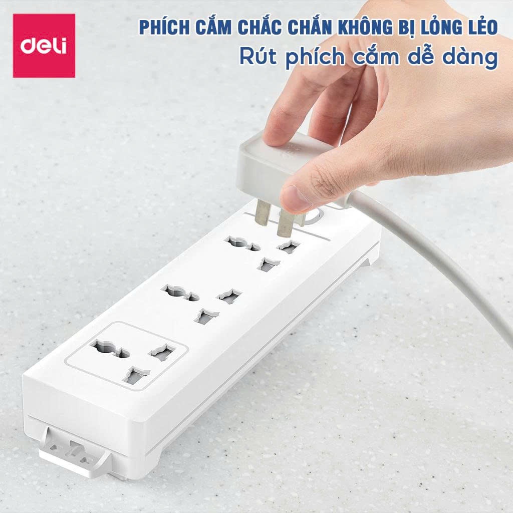 Ổ Cắm Điện DELI từ 2-12 Lỗ Cắm - Tích Hợp Cổng USB Type C Công Suất 2500W Chống Giật An Toàn Giá Rẻ