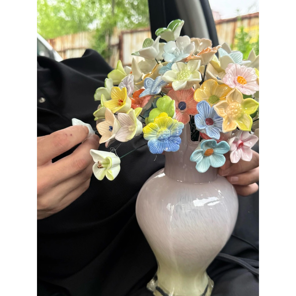 Set Hoa Gốm Sứ Mini Handmade Decor Bàn Học, Chụp Ảnh, Trang Trí Phòng Xinh
