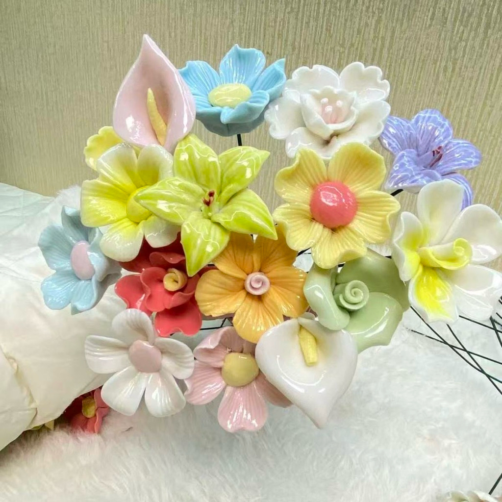 Set Hoa Gốm Sứ Mini Handmade Decor Bàn Học, Chụp Ảnh, Trang Trí Phòng Xinh