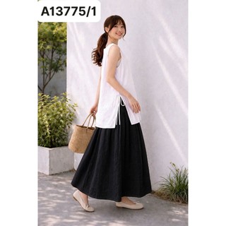 SWANLAKE | Áo Kiểu Nữ Vải Linen Tơ Sát Nách Dáng Dài Cổ Tròn Xẻ Tà Dây Thắt Nơ Dạo Phố Hè A13775