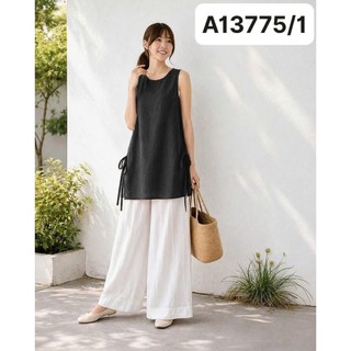 SWANLAKE | Áo Kiểu Nữ Vải Linen Tơ Sát Nách Dáng Dài Cổ Tròn Xẻ Tà Dây Thắt Nơ Dạo Phố Hè A13775